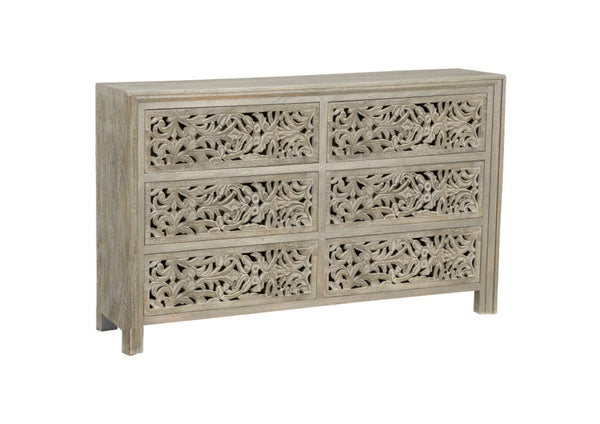 HomeRoots 57" Gray Solid Wood Six-Drawer Dresser – Timeless Storage Solution with Classic Charm & Style 569588