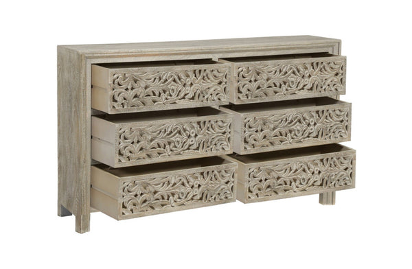 HomeRoots 57" Gray Solid Wood Six-Drawer Dresser – Timeless Storage Solution with Classic Charm & Style 569588
