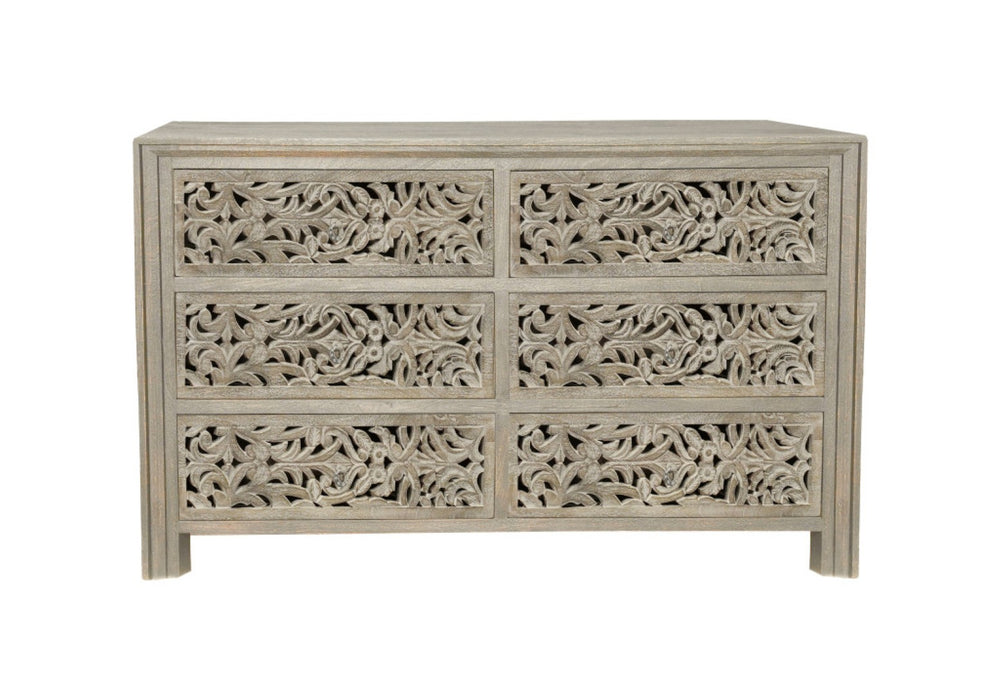 HomeRoots 57" Gray Solid Wood Six-Drawer Dresser – Timeless Storage Solution with Classic Charm & Style 569588