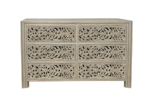 HomeRoots 57" Gray Solid Wood Six-Drawer Dresser – Timeless Storage Solution with Classic Charm & Style 569588