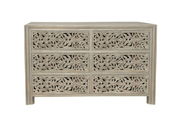 HomeRoots 57" Gray Solid Wood Six-Drawer Dresser – Timeless Storage Solution with Classic Charm & Style 569588