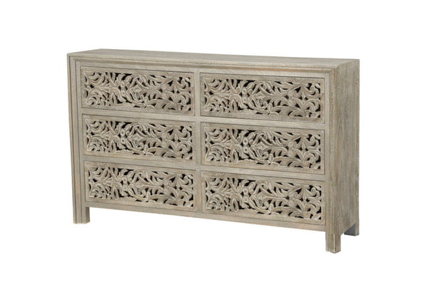 HomeRoots 57" Gray Solid Wood Six-Drawer Dresser – Timeless Storage Solution with Classic Charm & Style 569588