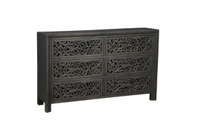 HomeRoots 57" Black Solid Wood Six Drawer Dresser – Stylish Storage Solution with Rustic-Modern Charm & Durability 569589
