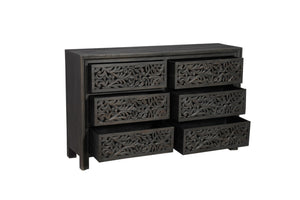 HomeRoots 57" Black Solid Wood Six Drawer Dresser – Stylish Storage Solution with Rustic-Modern Charm & Durability 569589