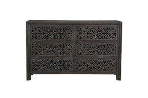 HomeRoots 57" Black Solid Wood Six Drawer Dresser – Stylish Storage Solution with Rustic-Modern Charm & Durability 569589