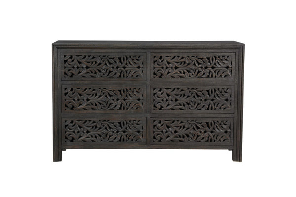 HomeRoots 57" Black Solid Wood Six Drawer Dresser – Stylish Storage Solution with Rustic-Modern Charm & Durability 569589