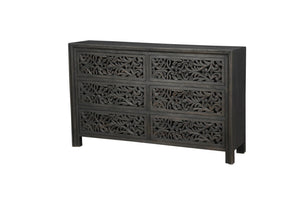 HomeRoots 57" Black Solid Wood Six Drawer Dresser – Stylish Storage Solution with Rustic-Modern Charm & Durability 569589