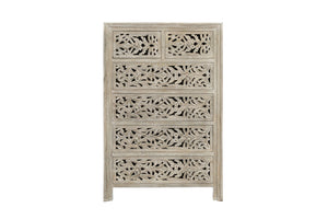 Homeroots 35" Gray Carved Floral Solid Wood Dresser - Stylish 6 Drawer Storage For Elegant Bedroom Decor  Solid Wood 569590