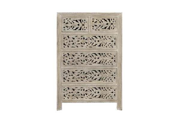 Homeroots 35" Gray Carved Floral Solid Wood Dresser - Stylish 6 Drawer Storage For Elegant Bedroom Decor  Solid Wood 569590