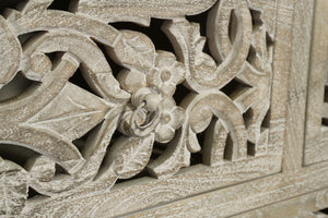 Homeroots 35" Gray Carved Floral Solid Wood Dresser - Stylish 6 Drawer Storage For Elegant Bedroom Decor  Solid Wood 569590