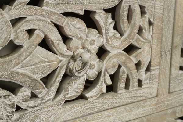 Homeroots 35" Gray Carved Floral Solid Wood Dresser - Stylish 6 Drawer Storage For Elegant Bedroom Decor  Solid Wood 569590