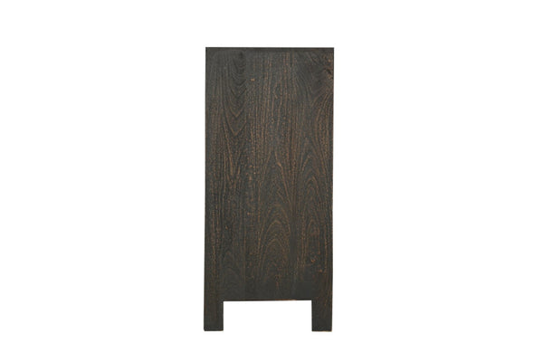 HomeRoots 78" Black Distressed Solid Wood Sideboard with Floral Carvings - Stylish Storage for Any Room 569595
