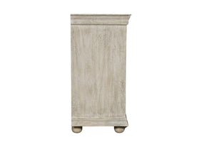 HomeRoots 102" Gray Distressed Solid Wood Sideboard with Carved Floral Details - Chic Storage Solution for Any Space 569596