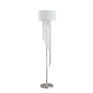 HomeRoots 66" Crystal and Metal Floor Lamp – Elegant White Linen Shade for Glamorous Home Lighting Décor 569598