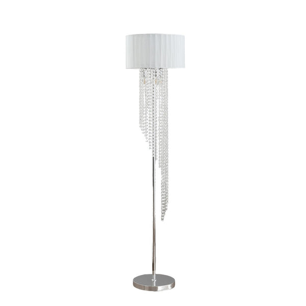 HomeRoots 66" Crystal and Metal Floor Lamp – Elegant White Linen Shade for Glamorous Home Lighting Décor 569598