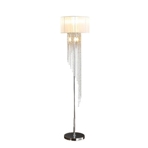 HomeRoots 66" Crystal and Metal Floor Lamp – Elegant White Linen Shade for Glamorous Home Lighting Décor 569598
