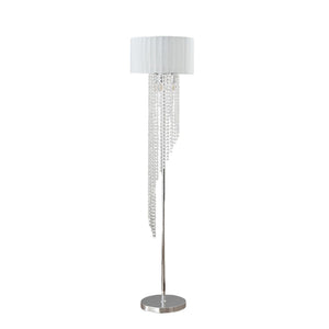 HomeRoots 66" Crystal and Metal Floor Lamp – Elegant White Linen Shade for Glamorous Home Lighting Décor 569598