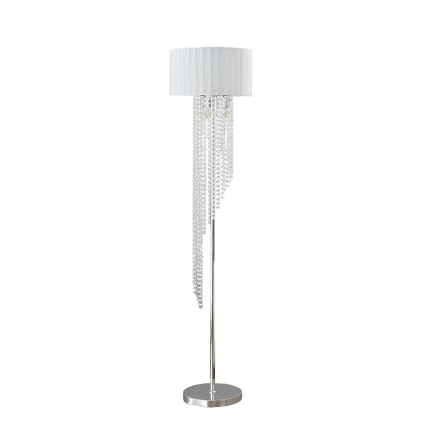 HomeRoots 66" Crystal and Metal Floor Lamp – Elegant White Linen Shade for Glamorous Home Lighting Décor 569598