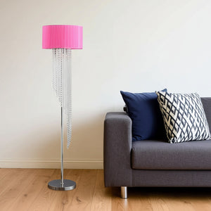 HomeRoots 53" Glamorous Clear Crystal Floor Lamp with Hot Pink Linen Shade - Elegant Lighting for Modern Spaces 569599