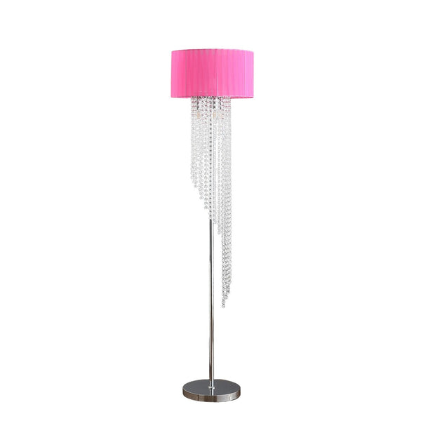 HomeRoots 53" Glamorous Clear Crystal Floor Lamp with Hot Pink Linen Shade - Elegant Lighting for Modern Spaces 569599