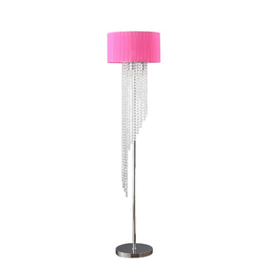 HomeRoots 53" Glamorous Clear Crystal Floor Lamp with Hot Pink Linen Shade - Elegant Lighting for Modern Spaces 569599