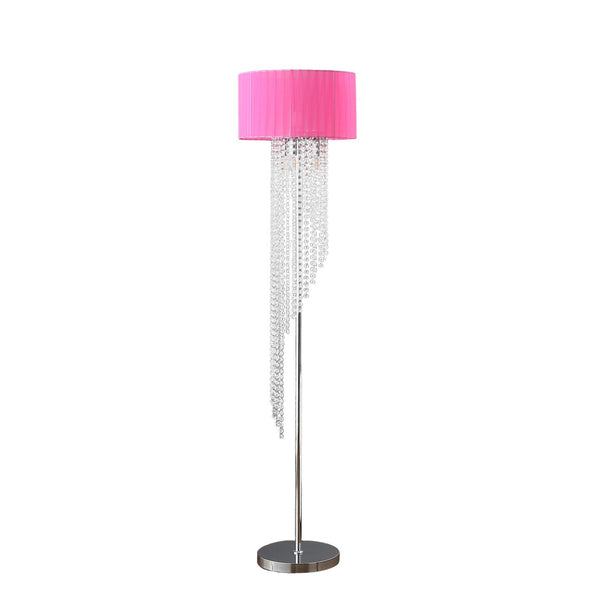 HomeRoots 53" Glamorous Clear Crystal Floor Lamp with Hot Pink Linen Shade - Elegant Lighting for Modern Spaces 569599