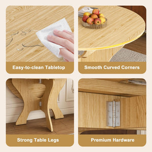 English Elm 43 Inch Foldable Mdf Dining Set with Pu Cushioned Solid Wood Chairs Space Saving Ancient Oak W2700S00115