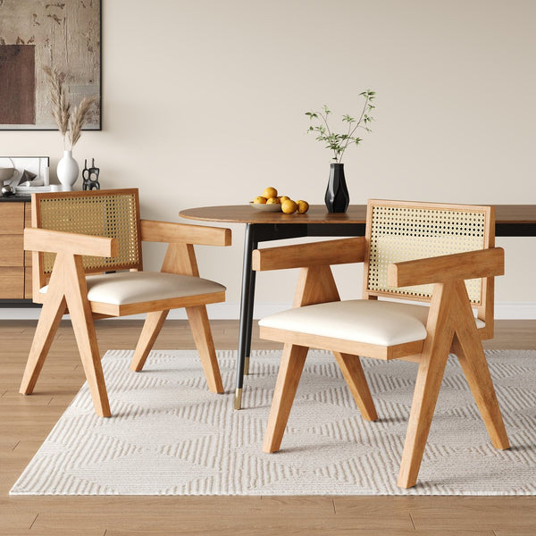 English Elm Christopher Knight Home® - Chandigarh Arm Dining Chairs Set Of 2 - Stylish Cane Upholstered Kitchen Chairs With Comfort & Charm N768P241396N