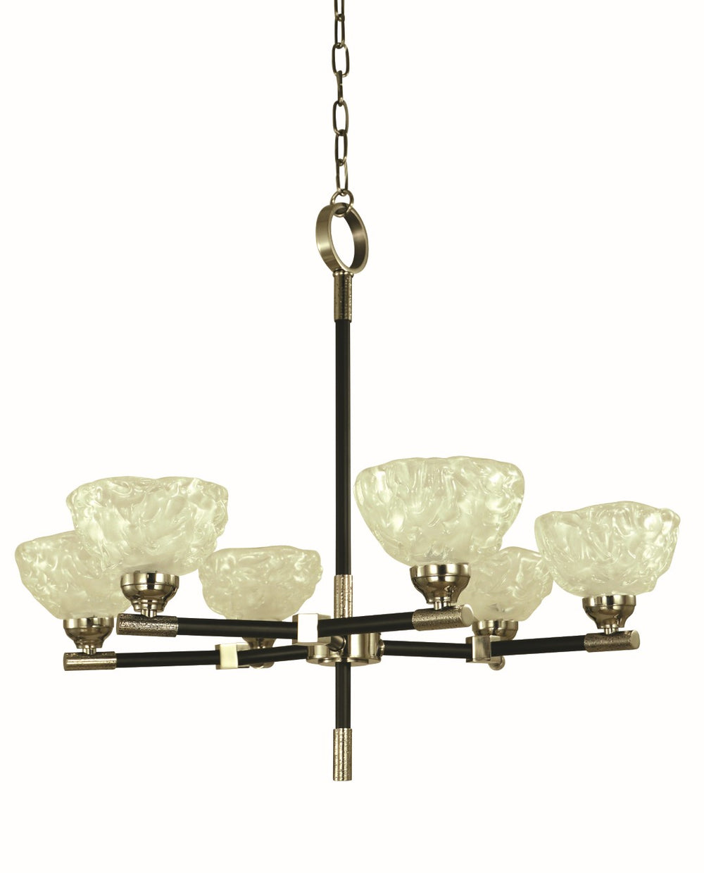 Framburg 5-light Elegant Chandelier Featuring Italian Piastra Glass And Unique Hammered Accents For Dining Spaces Polished Nickel,Matte Black Metal 5696 Pn/Mblack