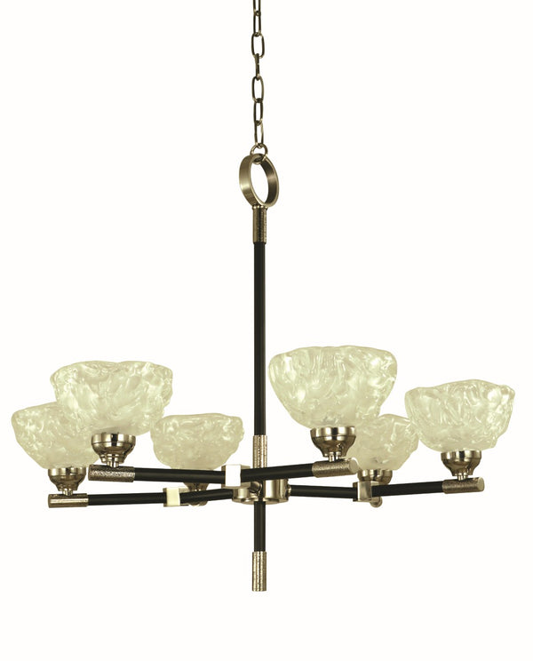 Framburg 5-light Elegant Chandelier Featuring Italian Piastra Glass And Unique Hammered Accents For Dining Spaces Polished Nickel,Matte Black Metal 5696 Pn/Mblack