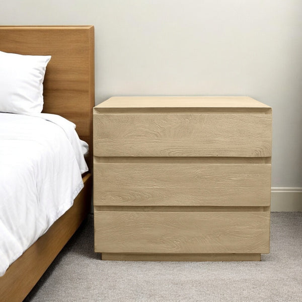 Homeroots 24" Natural Three Drawer Solid Wood Nightstand   569600