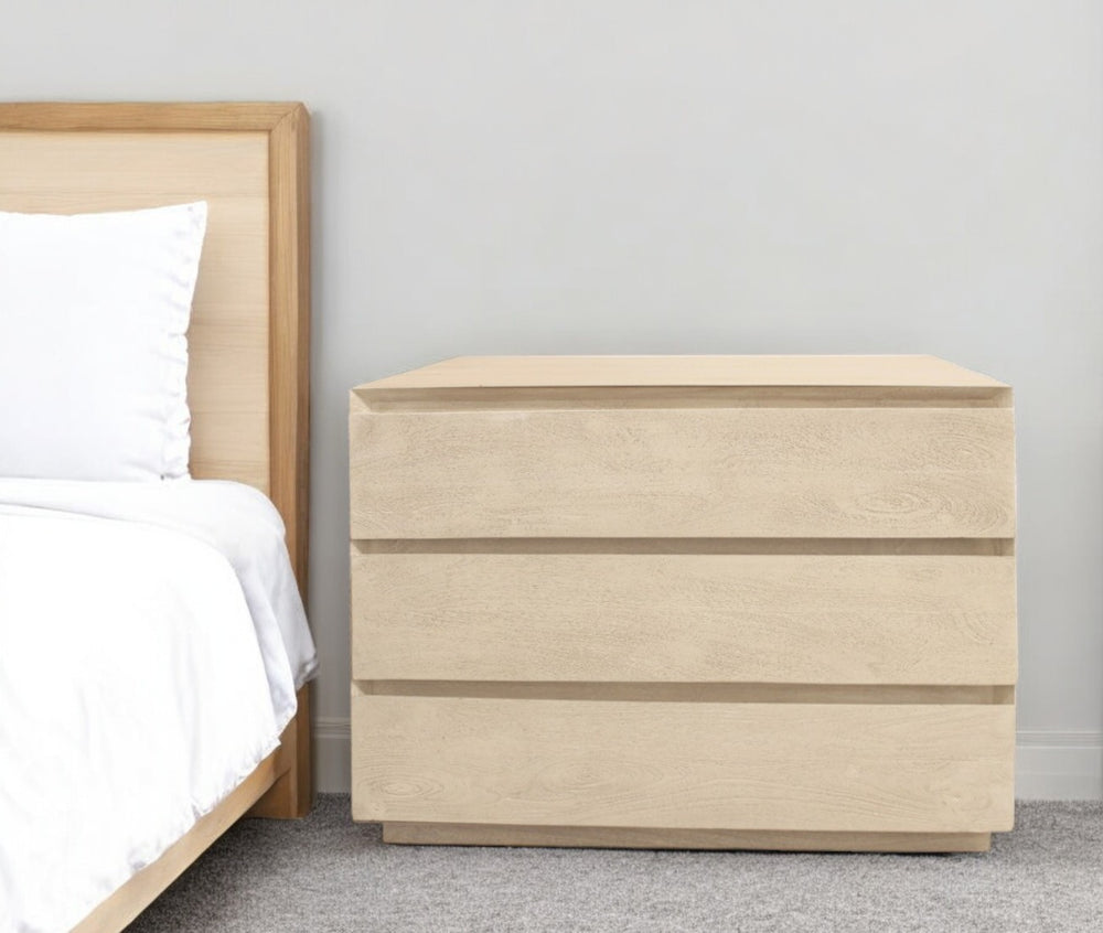 Homeroots 24" Natural Three Drawer Solid Wood Nightstand   569601