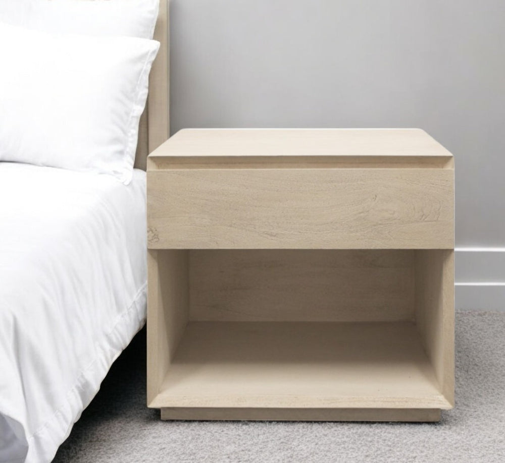 Homeroots 24" Natural One Drawer Solid Wood Nightstand   569602