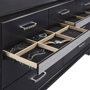 English Elm Annie Black 4-Piece Full Bedroom Set With Glamorous Crystal Accents And Ample Storage Solutions B062S01351