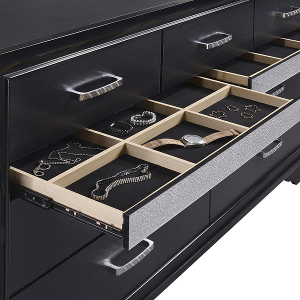 English Elm Annie Black 4-Piece Full Bedroom Set With Glamorous Crystal Accents And Ample Storage Solutions B062S01351
