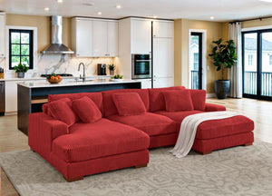 English Elm Large Corduroy Double Chaise Sectional Sofa with Lumbar Support for Spacious Living Rooms Red B2748S00021