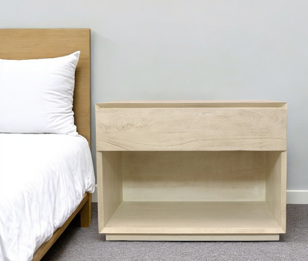 Homeroots 24" Natural One Drawer Solid Wood Nightstand   569603