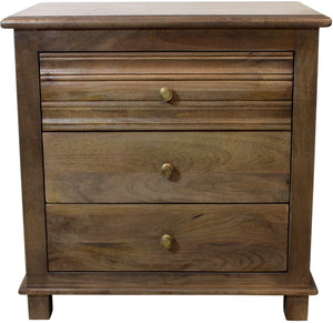 Homeroots 28" Distressed Brown Three Drawer Solid Wood Nightstand   569604