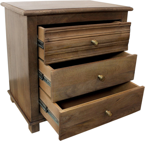 Homeroots 28" Distressed Brown Three Drawer Solid Wood Nightstand   569604