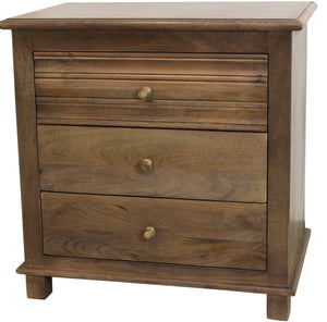 Homeroots 28" Distressed Brown Three Drawer Solid Wood Nightstand   569604