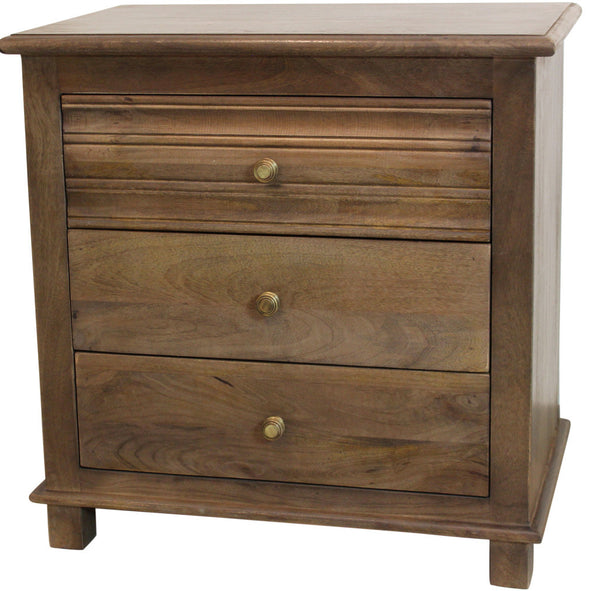 Homeroots 28" Distressed Brown Three Drawer Solid Wood Nightstand   569604