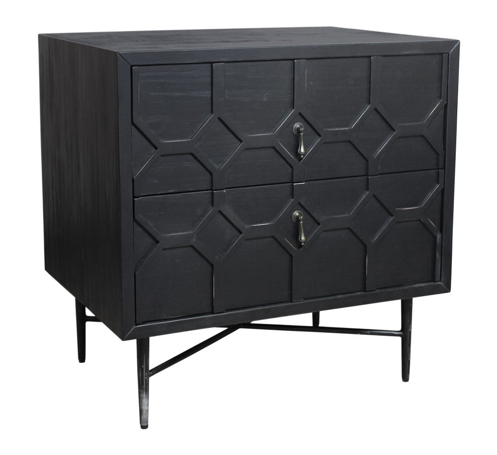 Homeroots 28" Distressed Black Two Drawer Solid Wood Nightstand   569605