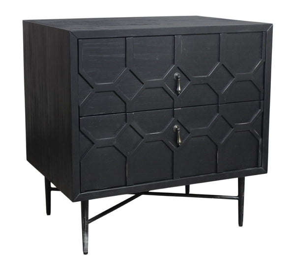 HomeRoots 28" Distressed Black Nightstand - Vintage Solid Wood Two-Drawer Table with Rustic Charm & Versatility 569605