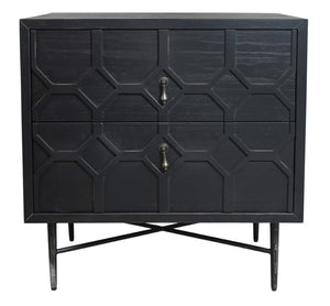 HomeRoots 28" Distressed Black Nightstand - Vintage Solid Wood Two-Drawer Table with Rustic Charm & Versatility 569605