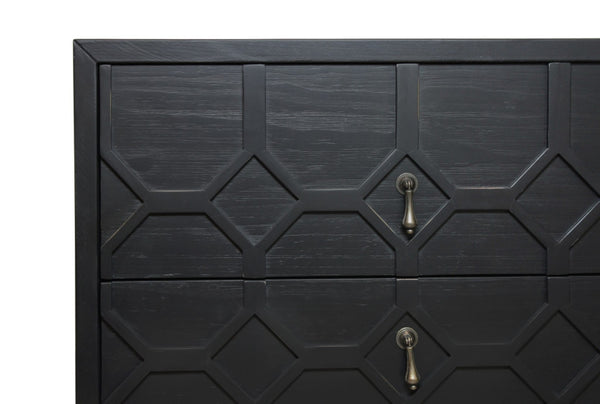 HomeRoots 28" Distressed Black Nightstand - Vintage Solid Wood Two-Drawer Table with Rustic Charm & Versatility 569605