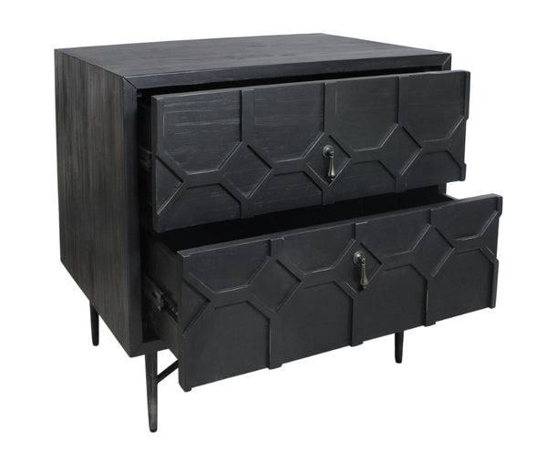 HomeRoots 28" Distressed Black Nightstand - Vintage Solid Wood Two-Drawer Table with Rustic Charm & Versatility 569605