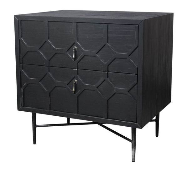 HomeRoots 28" Distressed Black Nightstand - Vintage Solid Wood Two-Drawer Table with Rustic Charm & Versatility 569605