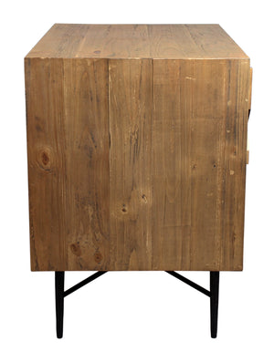 Homeroots 28" Natural Two Drawer Distressed Carved Geometric Solid Wood Nightstand   569606