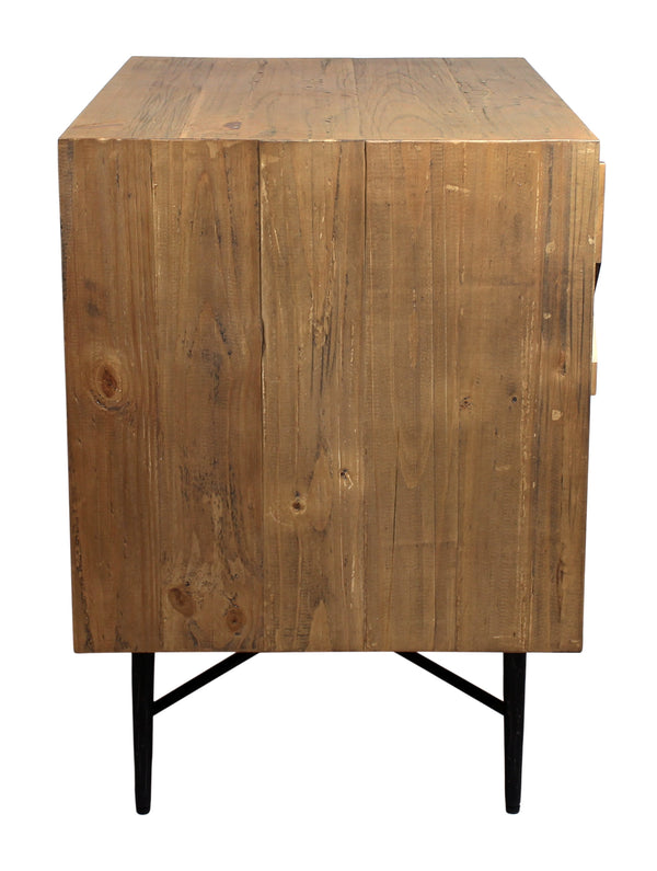 Homeroots 28" Natural Two Drawer Distressed Carved Geometric Solid Wood Nightstand   569606