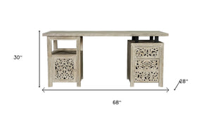HomeRoots 68" Gray Solid Wood Writing Desk - Rustic Mango Wood Design with 3 Drawers for Stylish Home Office 569607